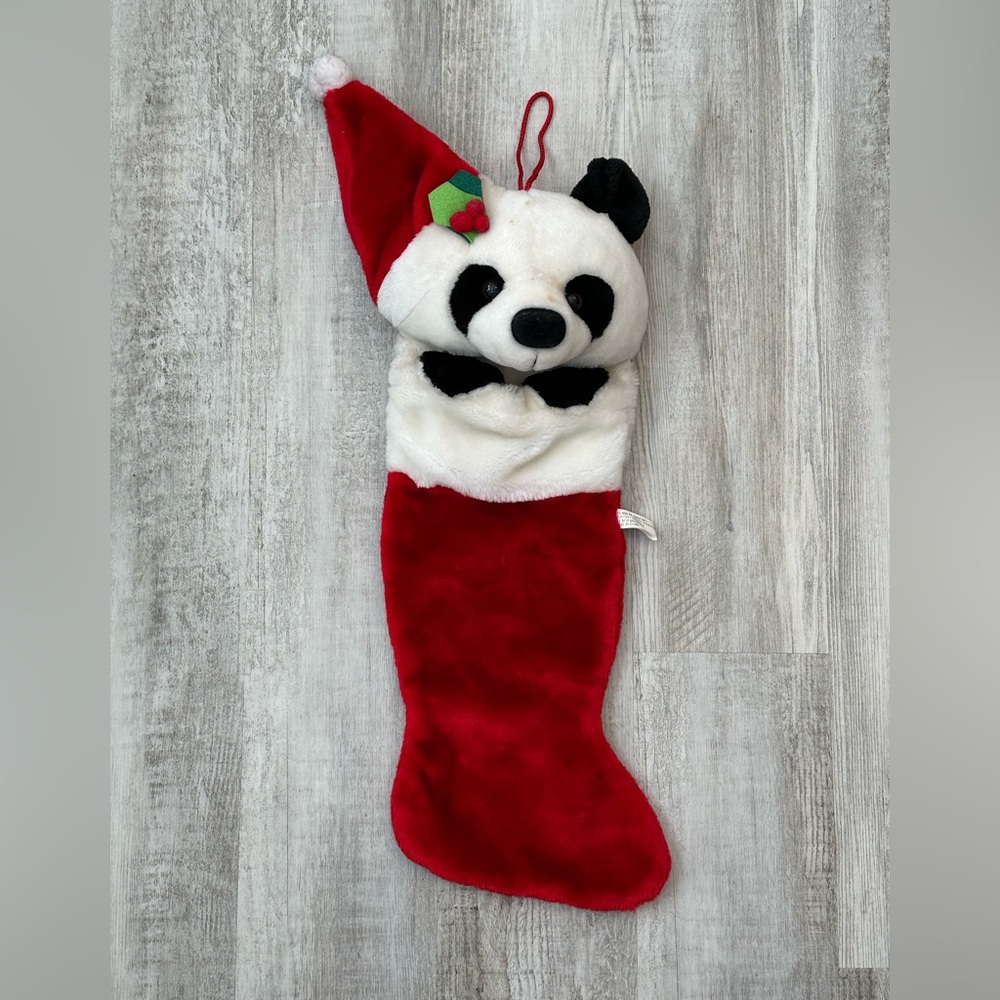 Vintage Panda Christmas Stocking Plush 3D Panda Bear